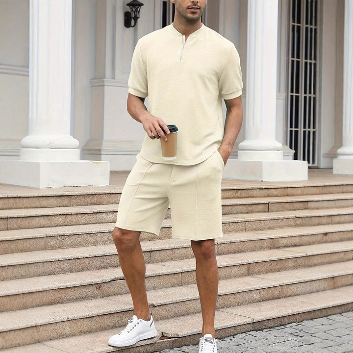 Men’s Zip-Up Waffle Knit Set – Relaxed Fit – Breathable Casual Lounge Wear
