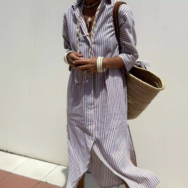 Women’s Shirt Dress – Relaxed Fit – Midi Length – Button Down – Breathable Blend