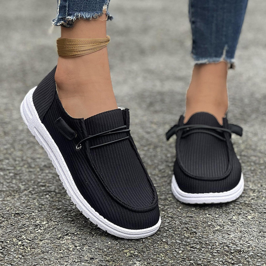 Women’s Loafers - Ribbed Fabric - Slip-On Design - Cushioned Sole - Casual Comfort