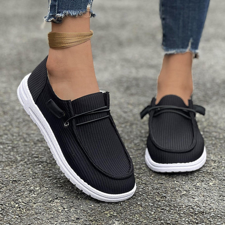 Women’s Loafers - Ribbed Fabric - Slip-On Design - Cushioned Sole - Casual Comfort