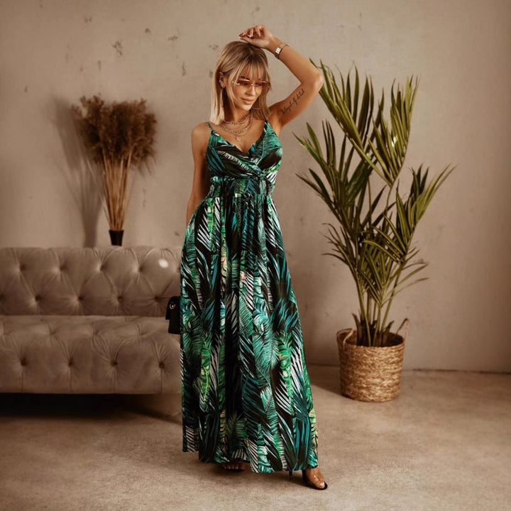 Women’s Maxi Dress – V-Neck – Sleeveless A-Line – Floral Print – Smocked Waist