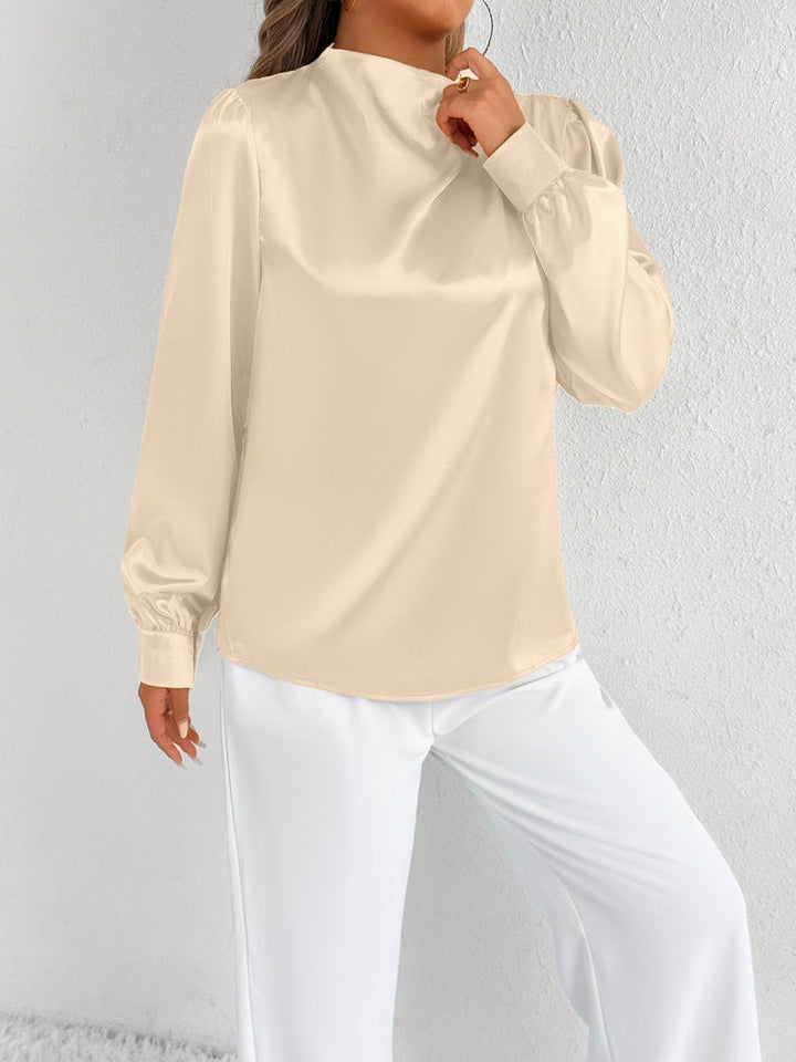 Women’s Blouse – Relaxed Fit – High Neck – Long Sleeve – Minimalist Style
