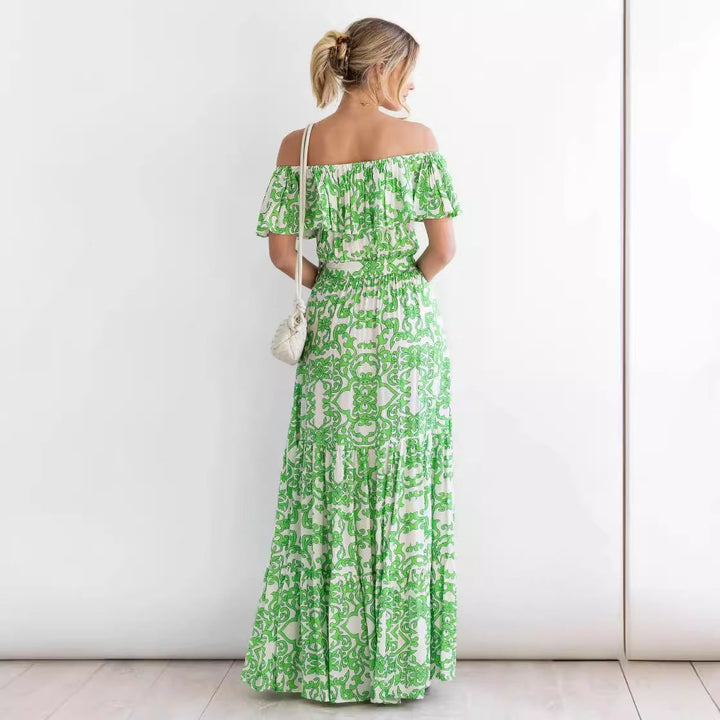 Women’s Maxi Dress – Off Shoulder – Flowing Fit – Tiered Skirt – Cinched Waist Tie