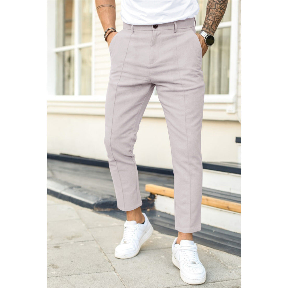 Men’s Casual Trousers - Slim Fit - Double Pleated Front - Ankle Length - Belt Loop Waist