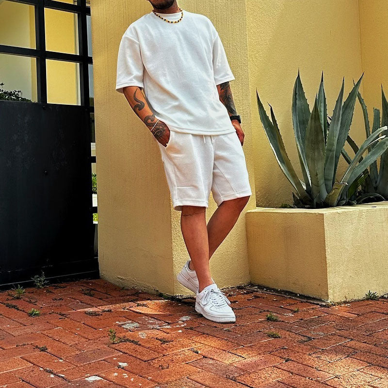 Men’s Lounge Set – Lightweight Cotton Blend – Relaxed Fit – Short Sleeve Top & Shorts