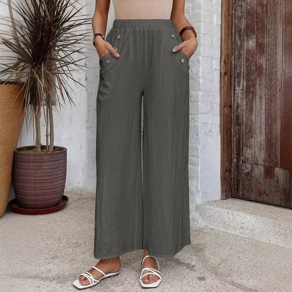 Women’s Wide Leg Pants - High Waisted - Elastic Waist - Lightweight Flowy Casual Fit