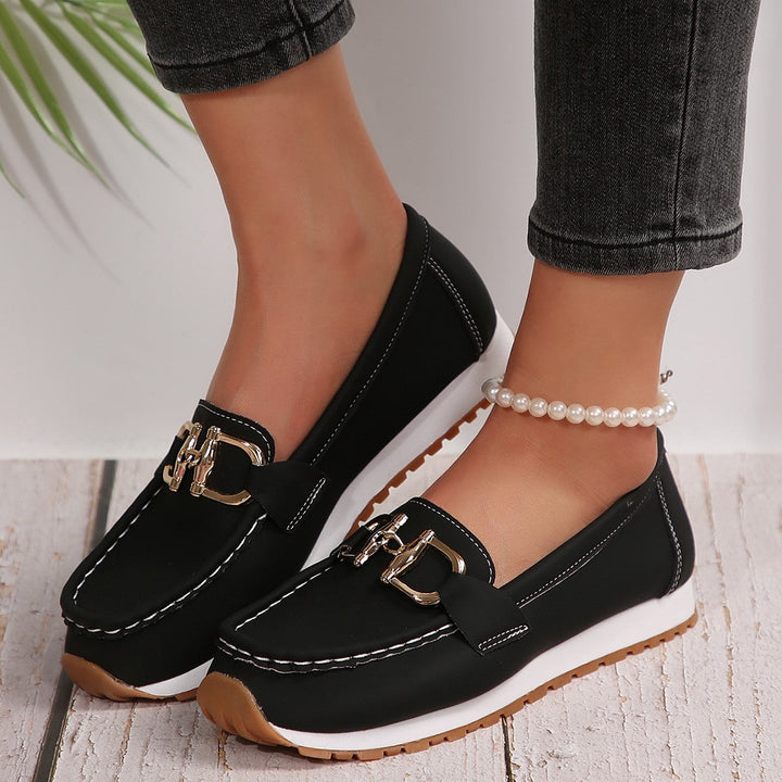 Women’s Platform Sneakers – Slip-On Fit – Chain Detail – Moc Toe – Casual Style