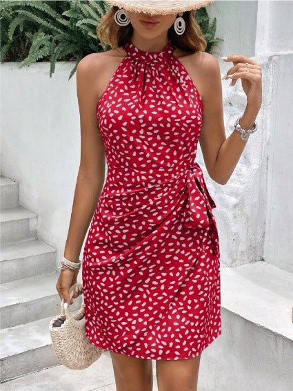 Women’s Wrap Dress – Fitted Mini – Halter Neck – Sleeveless – Ruched Luxury Fabric