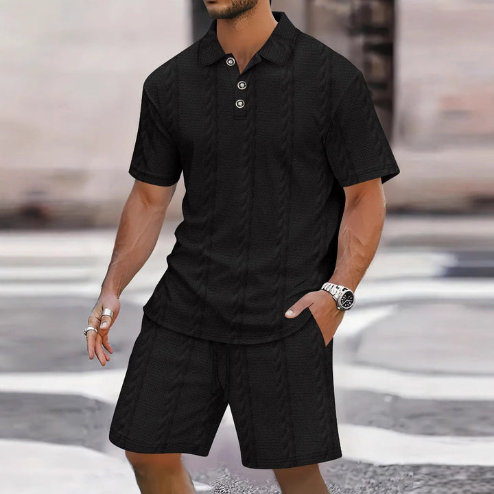Men’s Shirt and Short Set – Relaxed Fit – Knit Texture – Button Front – Elastic Waist