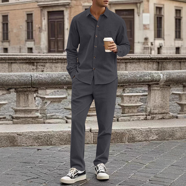 Men’s Corduroy Shirt and Pants Set – Relaxed Fit – Soft Textured – Button-Up Casual Wear