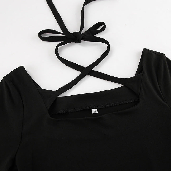 Women’s A-Line Dress – Keyhole Neckline – Crisscross Straps – Long Sleeve Fitted Fit