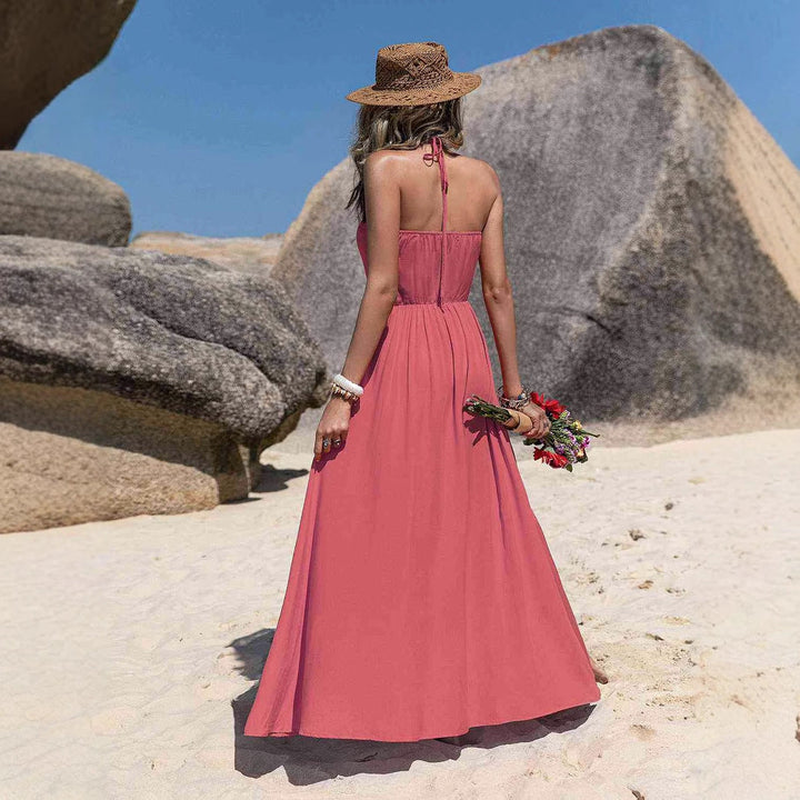 Women’s Maxi Dress - Halter Neckline - Front Tie - Side Slit - Lightweight Fit