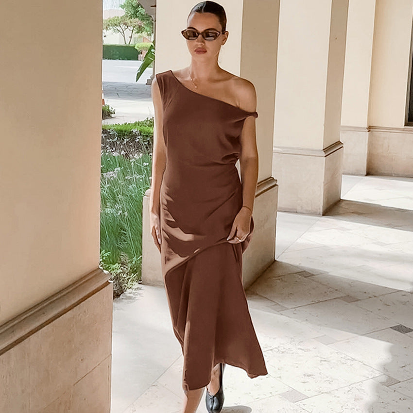 Women’s Maxi Dress – One-Shoulder – Asymmetrical Neckline – Flowy Elegant Silhouette