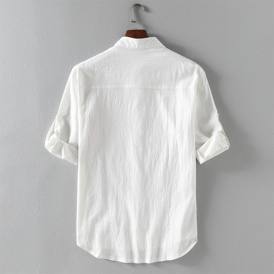 Men’s Casual Shirt - Long Sleeve - Mandarin Collar - Relaxed Fit - Breathable Cotton Blend