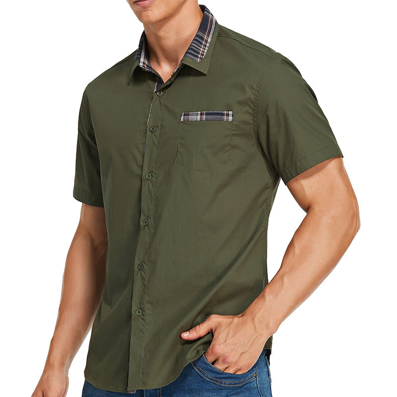 Men’s Short-Sleeve Shirt - Slim Fit - Cotton Blend - Modern Check Trim - Button Front