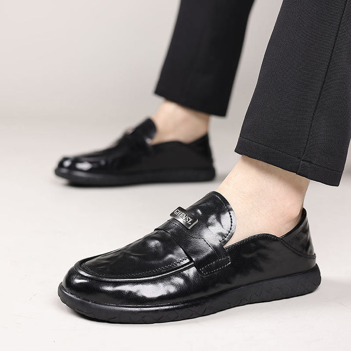Men’s Leather Loafers – Slip-On Comfort – Rubber Sole – Decorative Strap – Smart Casual