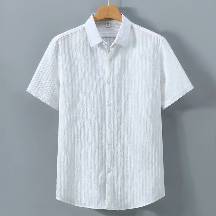 Men's Button-Down Shirt - Relaxed Fit - Short Sleeve - Textured Breathable Blend