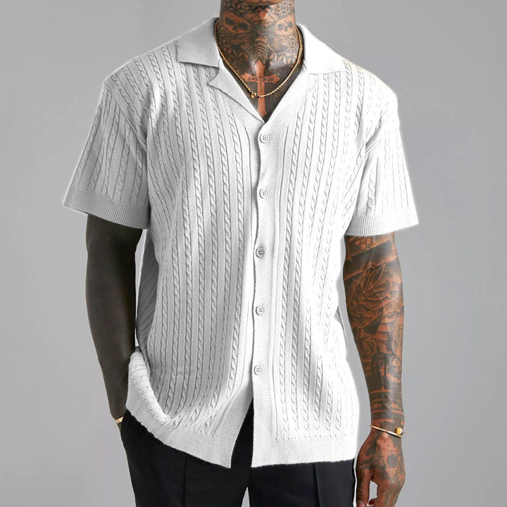 Men’s Knit Button-Up Shirt – Soft Knit – Relaxed Fit – Short Sleeve Casual Wear
