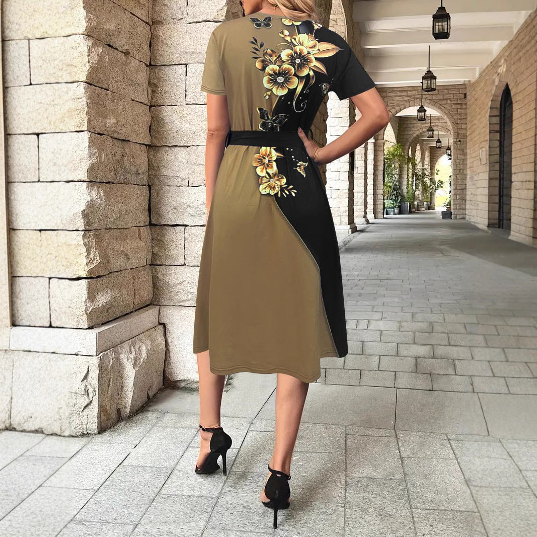 Women’s Wrap Dress – A-Line Relaxed Fit – Soft Fabric Blend – Belted Waist – Short Sleeve