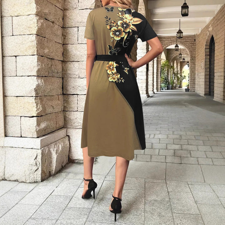 Women’s Wrap Dress – A-Line Relaxed Fit – Soft Fabric Blend – Belted Waist – Short Sleeve