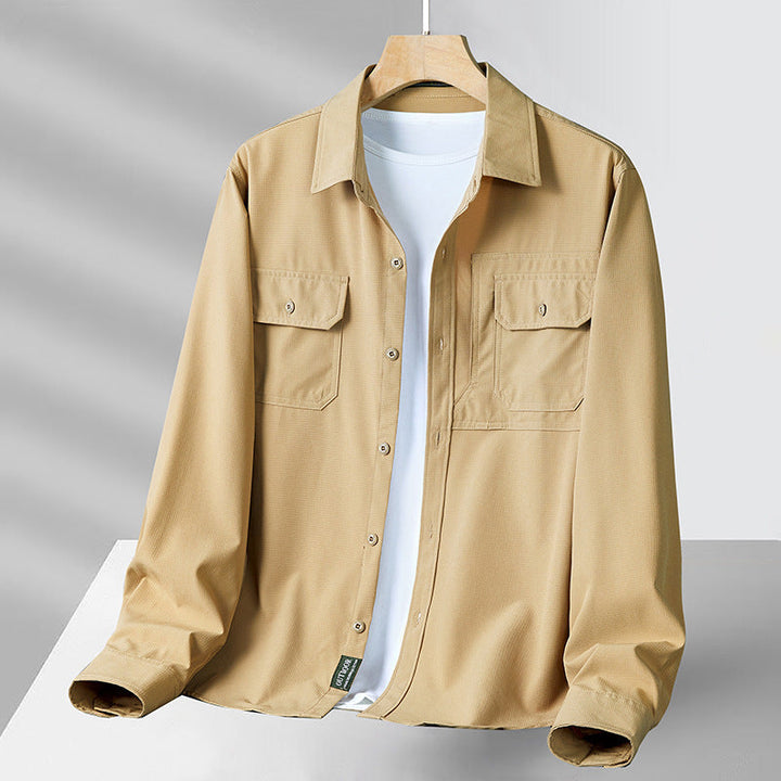 Men’s Long Sleeve Shirt - Relaxed Fit - Lightweight Cotton - Utility Multi-Pocket Design
