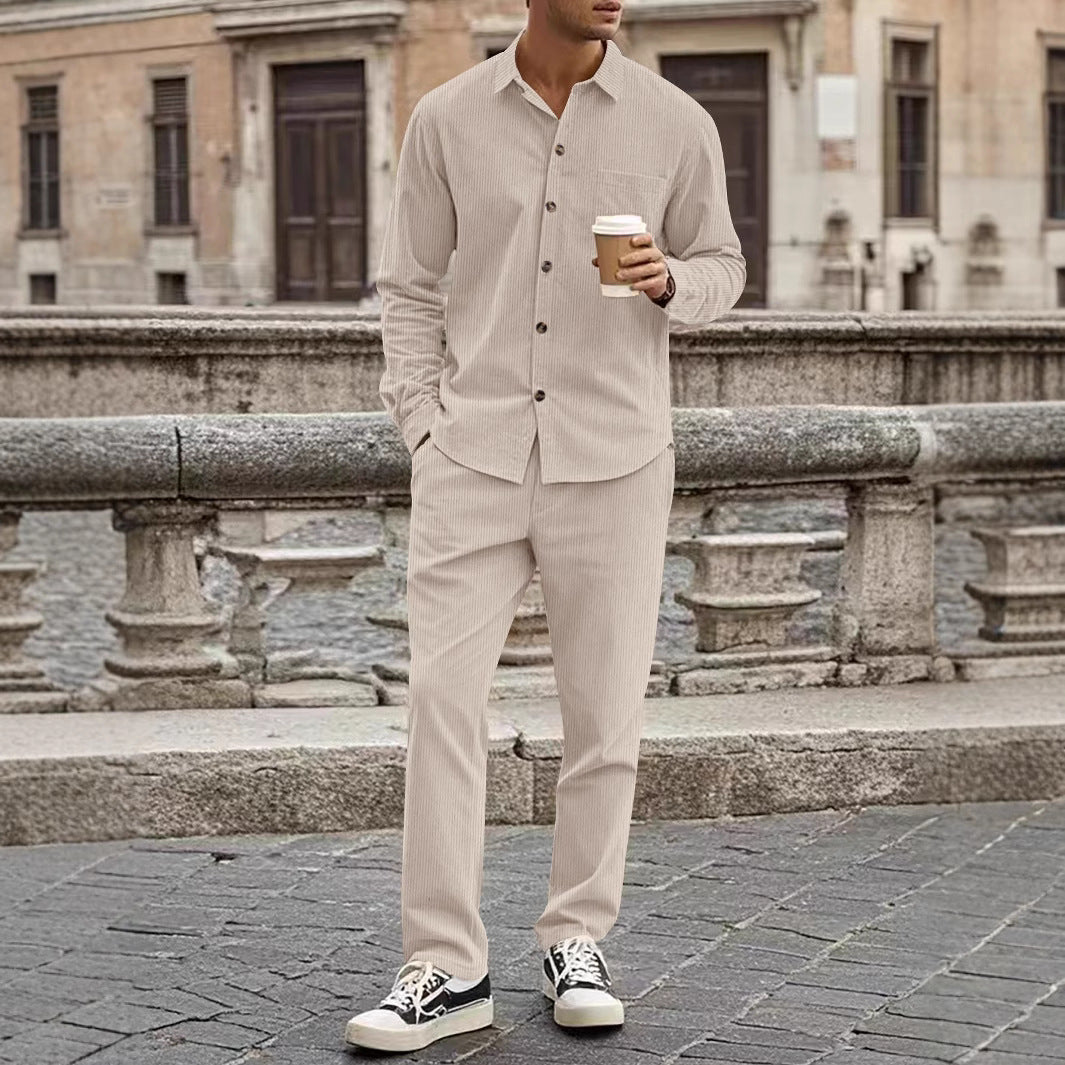 Men’s Corduroy Shirt and Pants Set – Relaxed Fit – Soft Textured – Button-Up Casual Wear