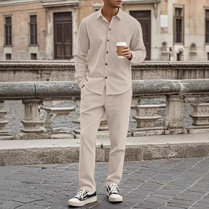 Men’s Corduroy Shirt and Pants Set – Relaxed Fit – Soft Textured – Button-Up Casual Wear