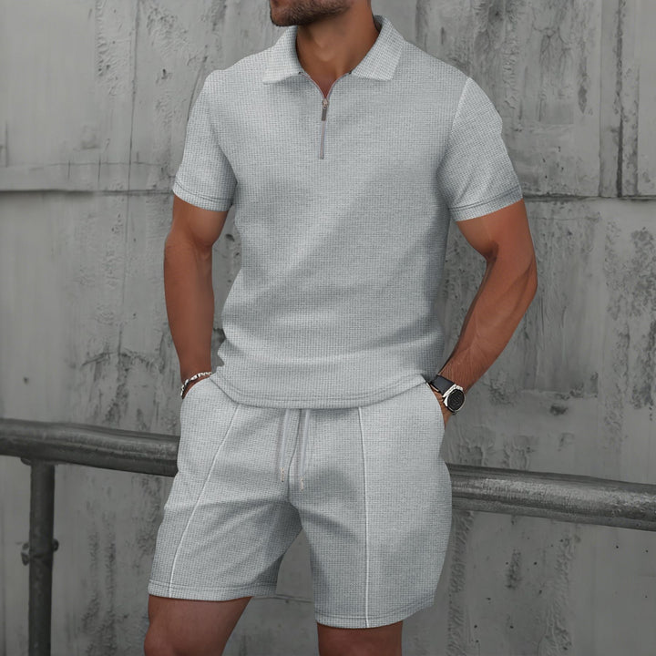 Men’s Polo Shirt and Short Set – Cotton Blend – Regular Fit – Zipper Neck – Short Sleeve Casual