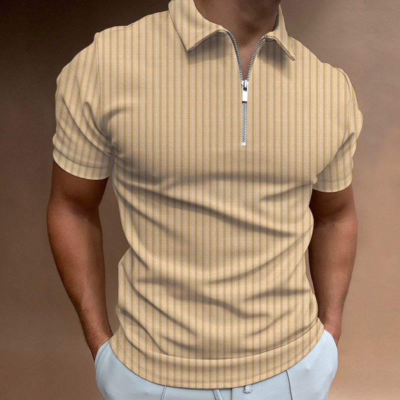 Men’s Polo Shirt - Cotton Knit - Slim Fit - Zipper Neckline - Short Sleeve Casual Style