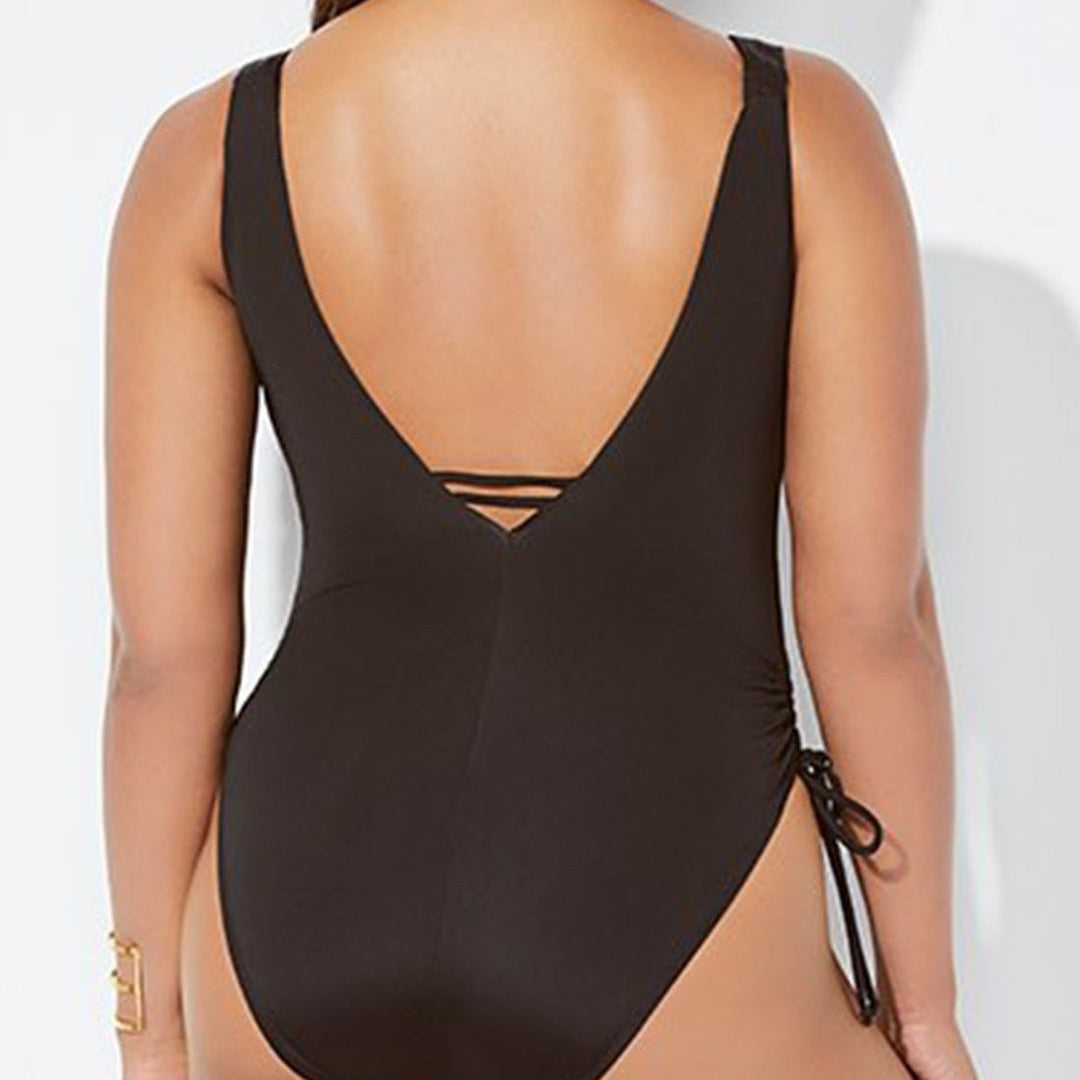 Women’s One-Piece Swimsuit – Deep Plunge – Side Ruching – Adjustable Fit – Sleek Silhouette