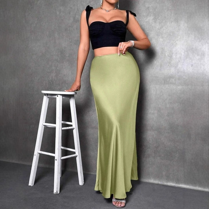 Women’s Maxi Skirt - Slim Fit - Flared Hem - Satin Finish - Minimal Elegant Style