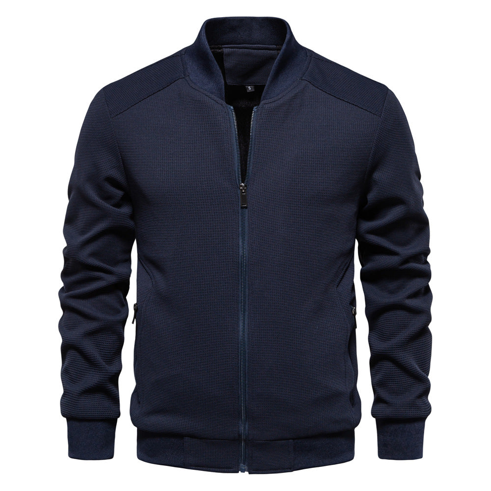 Men's Bomber Jacket – Slim Fit – Textured Fabric – Zipper Front – Ribbed Trim