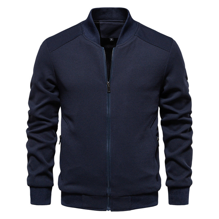 Men's Bomber Jacket – Slim Fit – Textured Fabric – Zipper Front – Ribbed Trim