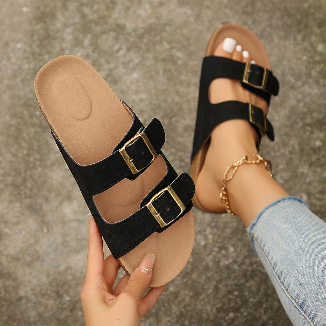Women’s Flat Sandals – Open Toe – Adjustable Buckle Straps – Cushioned Footbed – Casual Fit