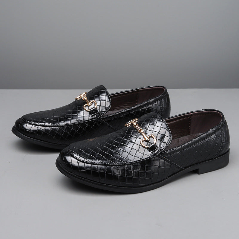 Men's Loafers - Woven Texture - Leather-Like Finish - Metal Bit - Formal Fit