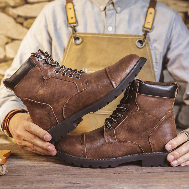 Men’s Ankle Boots - Leather Look - Lace-Up - Cushioned Support - Treaded Durable Sole