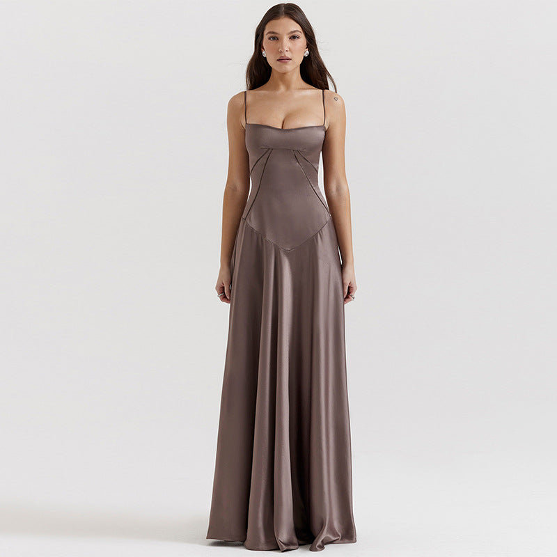 Women’s Evening Gown - Silk Feel - Cut-Out Waist - Spaghetti Strap Full-Length Dress