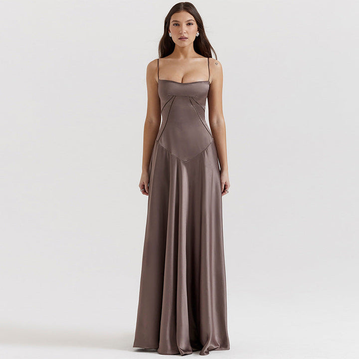 Women’s Evening Gown - Silk Feel - Cut-Out Waist - Spaghetti Strap Full-Length Dress