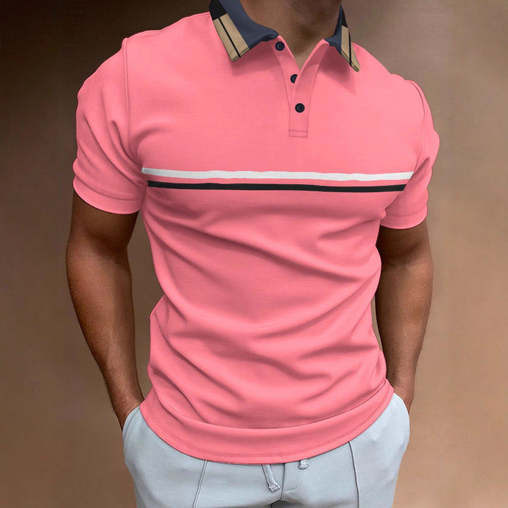 Men’s Polo Shirt – Slim Fit – Breathable Blend – Striped Chest – Short Sleeve