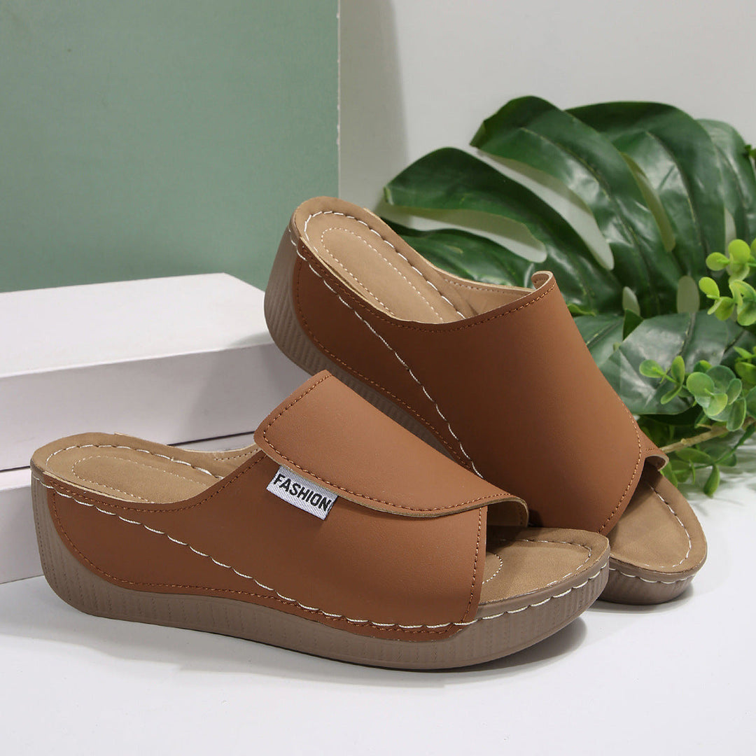 Women’s Wedge Mule Sandals – Open Toe – Slip-On – Cushioned Sole – Casual Comfort