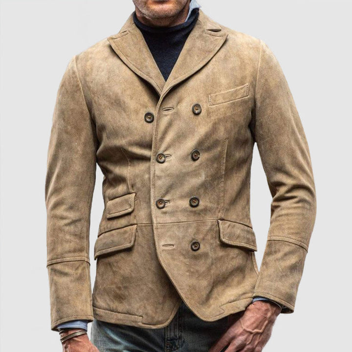 Men’s Casual Jacket – Suede Feel – Tailored Fit – Double-Breasted – Lapel Collar