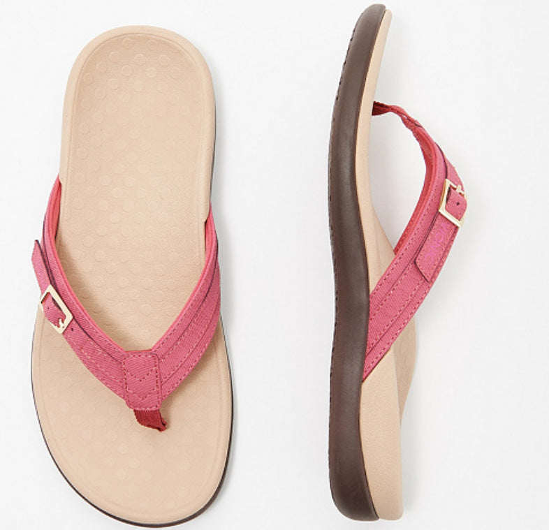 Women’s Flat Sandals – Thong Style – Cushioned Sole – Adjustable Buckle Straps
