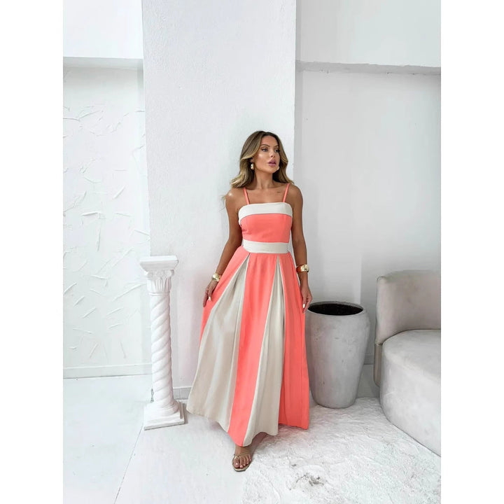 Women’s Maxi Dress – A-Line Fit – Square Neckline – Strappy Bodice – Panel Detailing