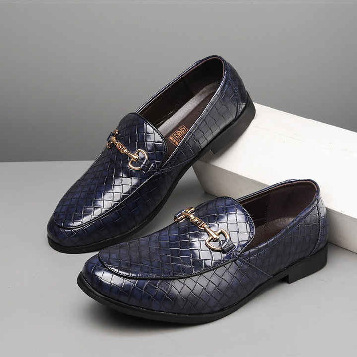 Men's Loafers - Woven Texture - Leather-Like Finish - Metal Bit - Formal Fit