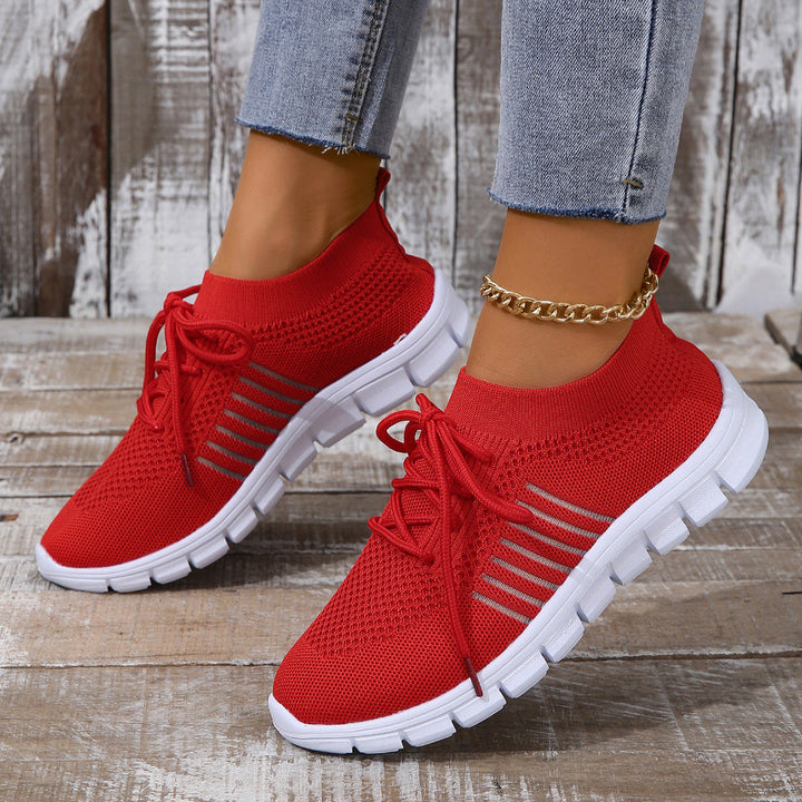 Women’s Athletic Sneakers - Flyknit Mesh - Lightweight Breathable - Lace-Up Casual Fit