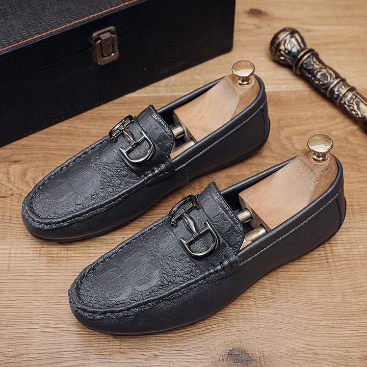Men’s Loafer Shoes - Genuine Leather - Slip-On Comfort - Metal Buckle - Classic Fit