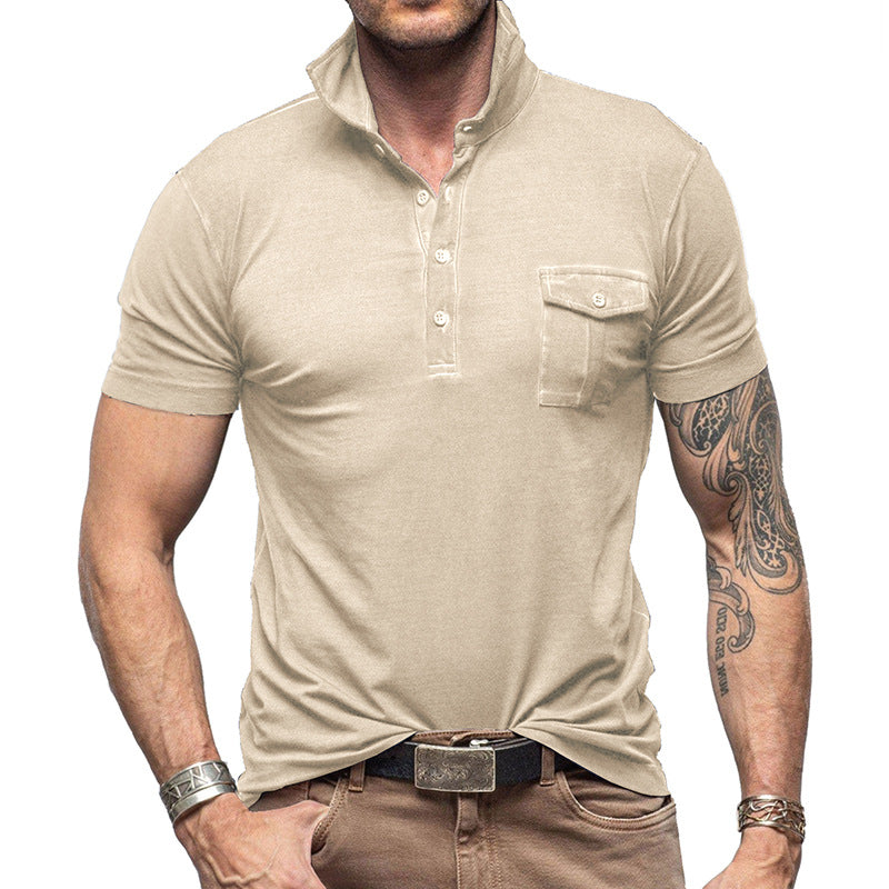 Men’s Polo Shirt - Slim Fit - Cotton - Stand Collar - Buttoned Chest Pocket