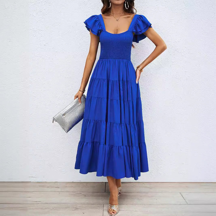 Women’s Maxi Dress – Smocked Bodice – Ruffled Straps – Tiered A-Line – Breathable Blend