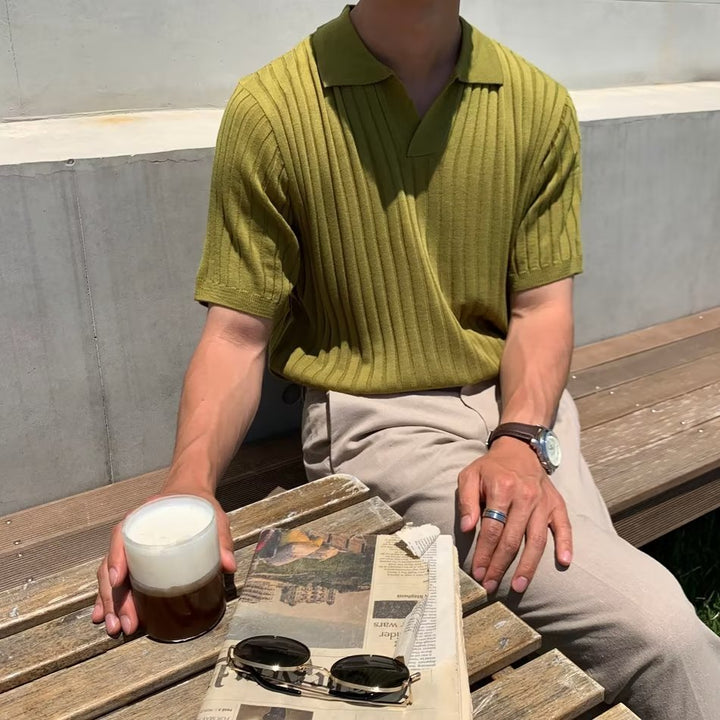 Men’s Polo Shirt - Ribbed Knit - Standard Fit - Short Sleeve Casual Smart Wear