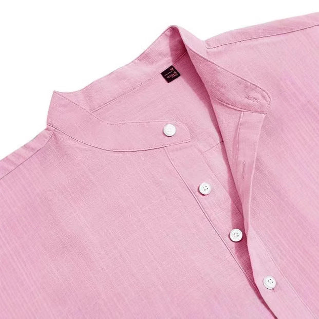 Men’s Button-Up Shirt – Relaxed Fit – Natural Fibers – Long Sleeve – Mandarin Collar